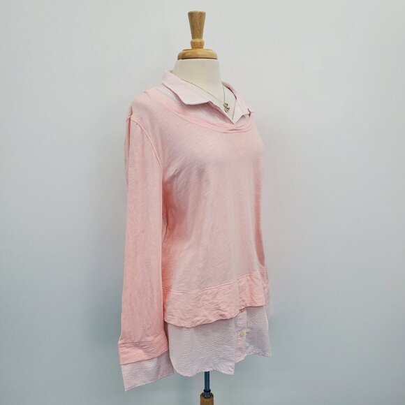 Tommy Hilfiger Womens Pink Layered Long Sleeve Button Shirt Top Blouse Size 2XL - Picture 2 of 15